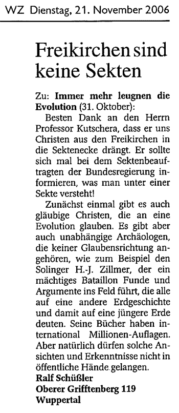Leserbrief Westdeutsche Zeitung